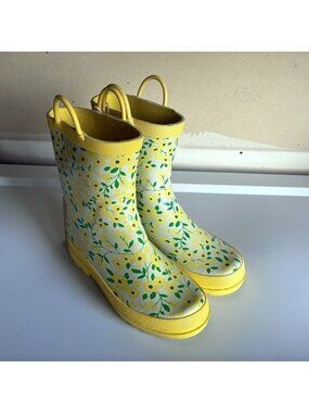 NWT Kids Yellow Floral Rain Boots Pull-On